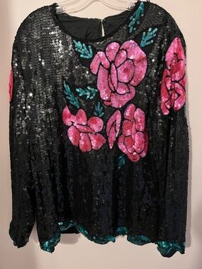Vintage Floral Detail Sequin Top